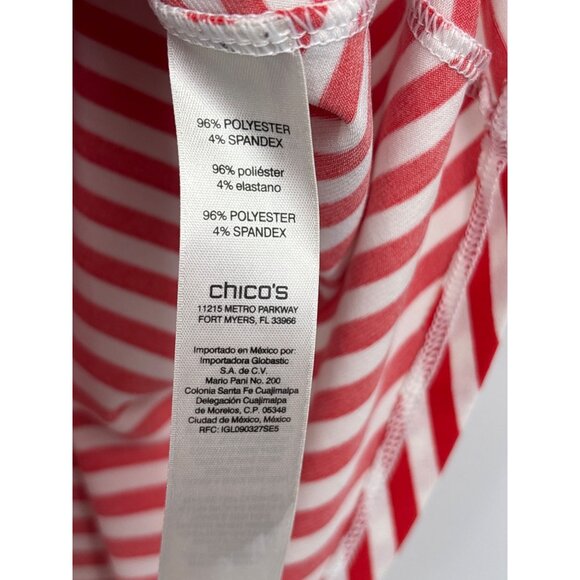 Chico's Stretch Striped Key Hole Short Sleeve Top Red White Sz 2 (12) Large - Picture 5 of 6